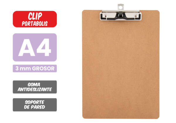 Portapapeles con clip sujetaboli A4 madera