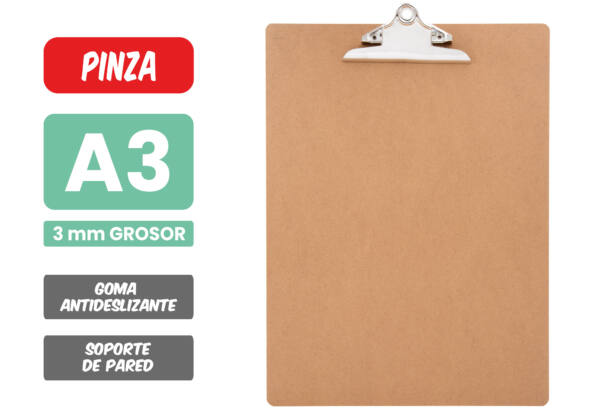 Portapapeles con pinza A3 madera