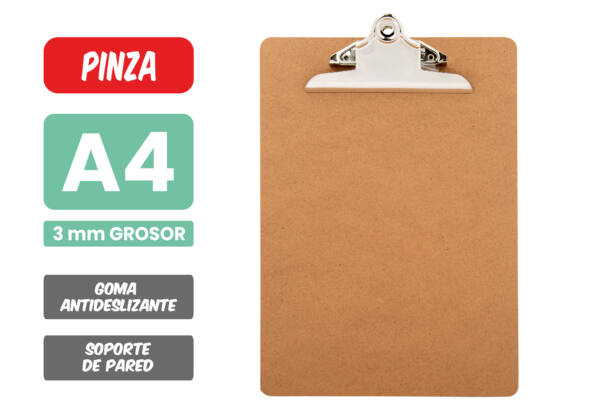 Portapapeles con pinza A4 madera