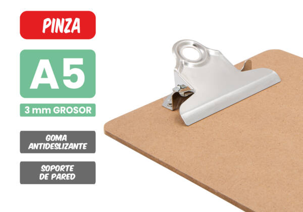 Portapapeles con pinza A5 madera