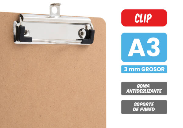 Portapapeles con clip A3 madera