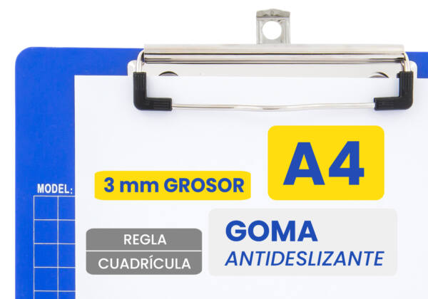 Portapapeles con clip A4 diseño regla cuadros