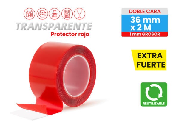 Rojo Cinta Doble Cara 36Mmx2M 1Mm - Imagen 2