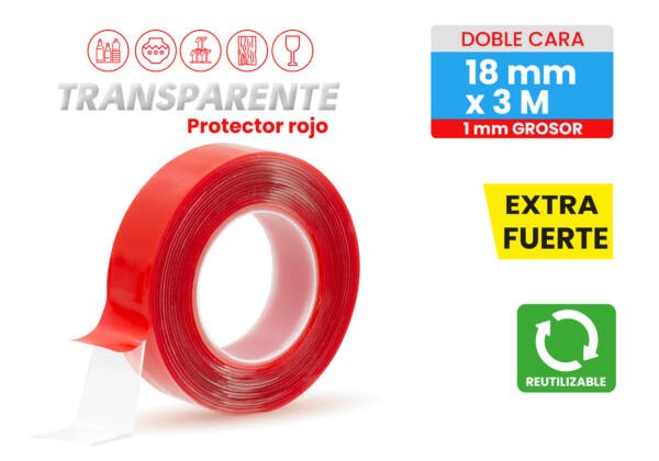 Rojo Cinta Doble Cara 18Mmx3M 1Mm - Imagen 2