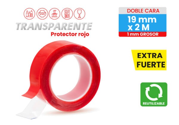 Rojo Cinta Doble Cara 19Mmx2M 1Mm - Imagen 2