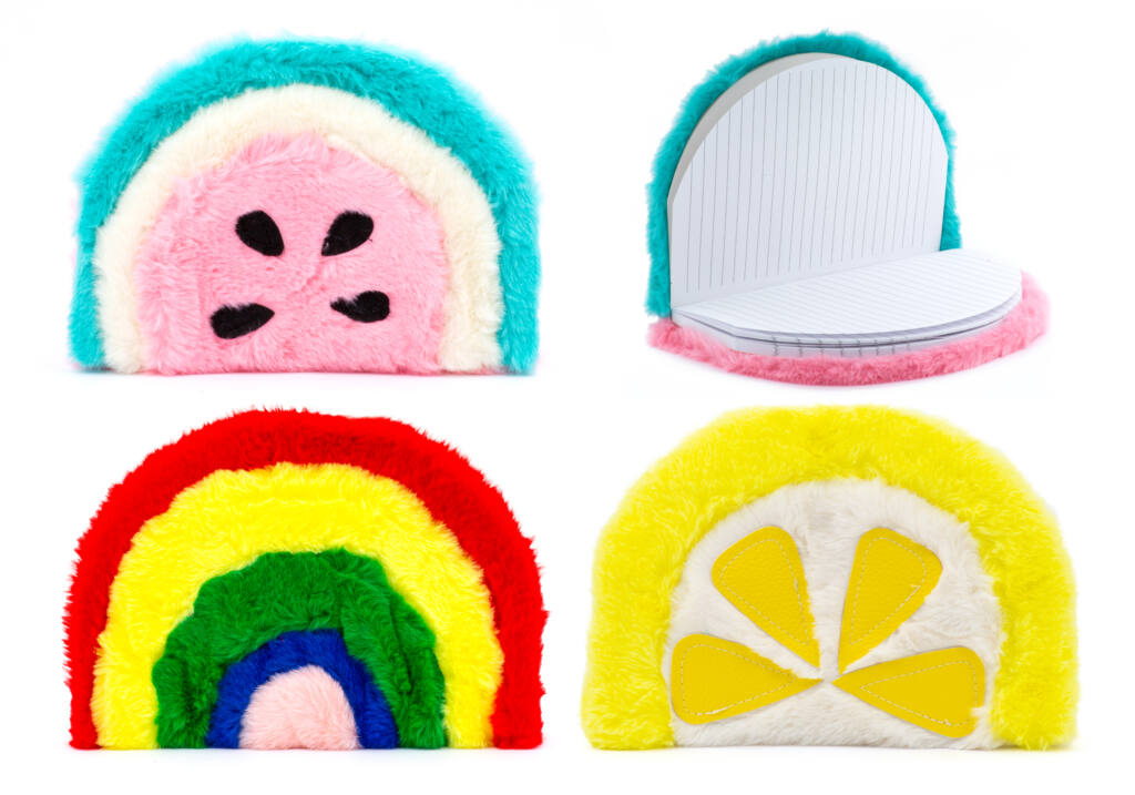 Libreta 155x220mm diseño fruta textura peluche