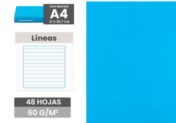 Cuaderno Grapado Tamaño A4 48Hojas 60gr/m2 Líneas