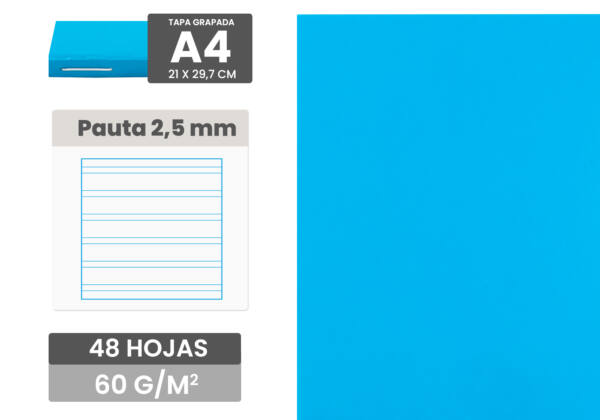 Cuaderno Grapado Tamaño A4 48Hojas 60G Pauta 2.5