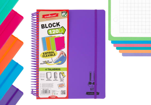 Cuaderno espiral flexible A4 120H cuadros 5x5mm tapa plástico