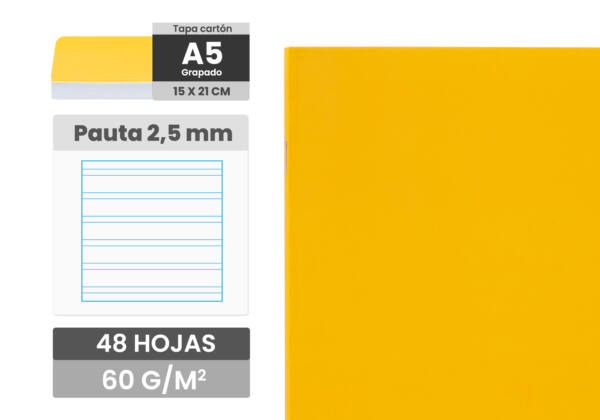 Cuaderno Grapado A5 48H 60gr/m2 Pauta 2.5mm Tapa Blanda