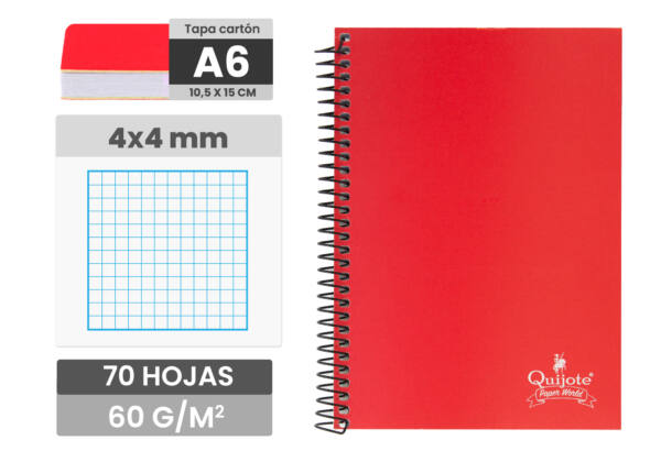Libreta A6 105x150MM 70H 60g/m2 cuadros 4x4mm tapa normal