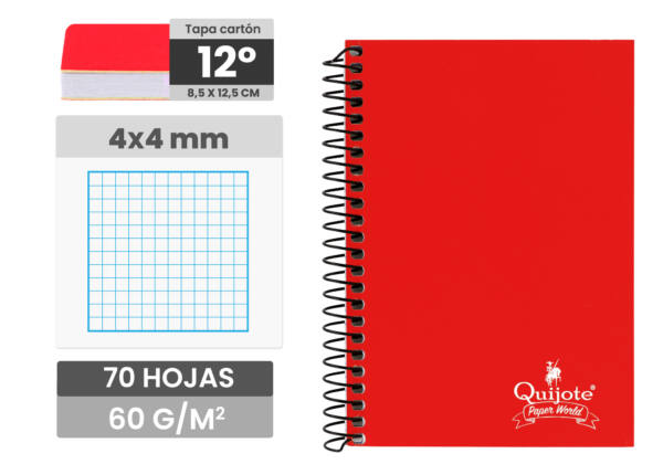 Libreta 12º 85x125MM 70H 60g/m2 cuadros 4x4mm tapa normal