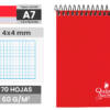 Libreta A7 75x105MM 70H 60g/m2 cuadros 4x4mm tapa normal espiral superior