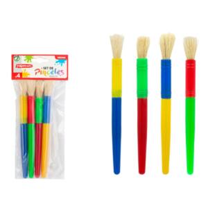 4 Pinceles Infantiles Punta Brocha +3 años