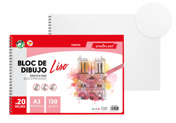 Bloc de dibujo liso A3 20H 130g/m2