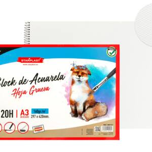 Bloc de acuarela liso A3 20H 160g/m2