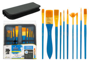 Estuche 10 pinceles de cerdas sintéticas