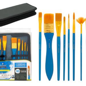 Estuche 10 pinceles de cerdas sintéticas