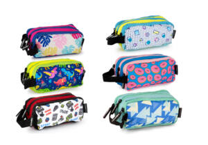 Estuche Rectangular Tela 3 Cremalleras Diseño Patrones Variados Con Asa