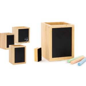 Portalápiz Madera Pizarra con Borrador y 3 Tizas Colores