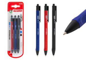 3 Bolígrafos Softpen Punta 1mm Negro, Rojo y Azul