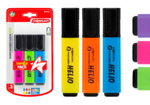 3 Marcadores Flúor Helio Punta Bisel 1-5mm 6 Colores Surtidos