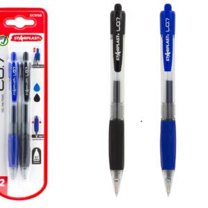 2 Bolígrafos Retráctil Tinta Gel Punta 0.7mm Color Negro y Azul