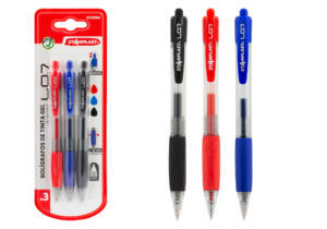 3 Bolígrafos Retráctil Tinta Gel Punta 0.7mm Color Negro, Rojo y Azul
