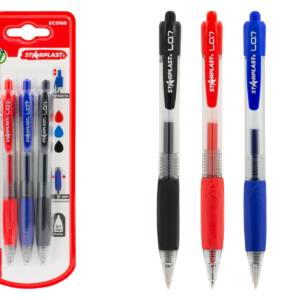 3 Bolígrafos Retráctil Tinta Gel Punta 0.7mm Color Negro, Rojo y Azul