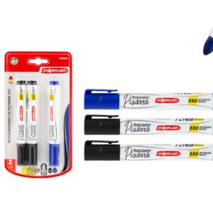 3 Rotuladores Pizarra Punta 2-4mm Negro y Azul