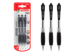 3 Bolígrafos Retráctiles Negro Antideslizante Punta 1.0mm