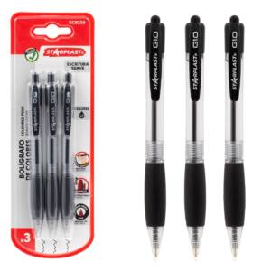 3 Bolígrafos Retráctiles Negro Antideslizante Punta 1.0mm