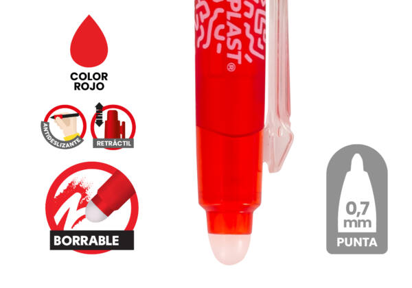 Bolígrafo borrable retráctil 0.7mm Rojo con Antideslizante