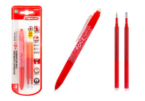 Bolígrafo borrable retráctil 0.7mm Rojo con Antideslizante 2 Recambios