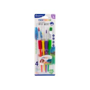 4 Pinceles Infantiles Puntas Diferentes Agarrador +3 años