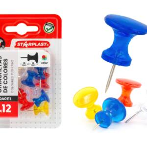 12 Chinchetas Plástico 24mm de Colores Transparente