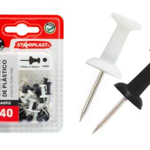 40 Chinchetas Plástico 22mm Color Blanco y Negro