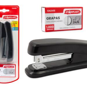 Grapadora Negra y 1000 grapas Galvanizadas 24/6