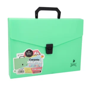 carpeta maletín color verde pastel con cierre