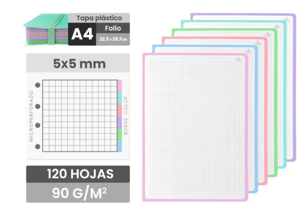 cuaderno A4 pastel tapa plástico 120 h 90 g