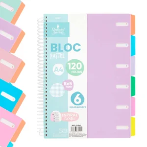 cuadernos a4 tapa plástico y separadores colores pastel 120 hojas
