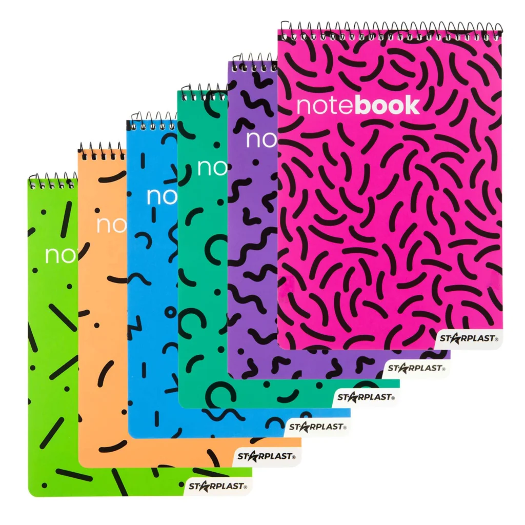 Libreta a6 espiral superior hojas lisas tapas cartón colores estampadas