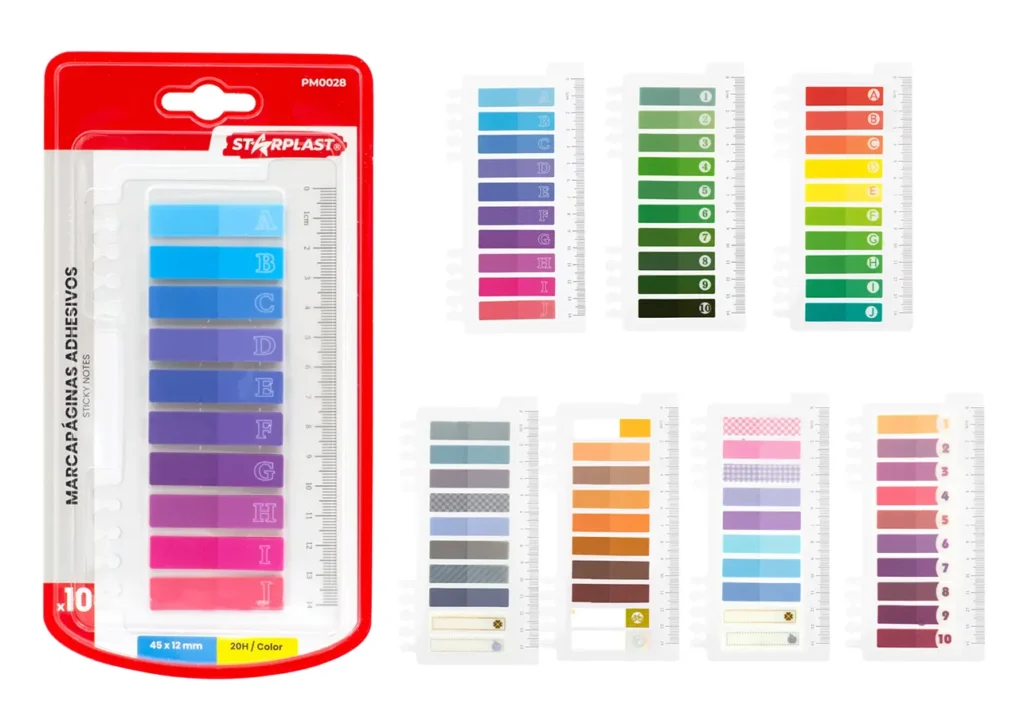 marcapáginas adhesivos de plástico de colores 45 x 12 mm